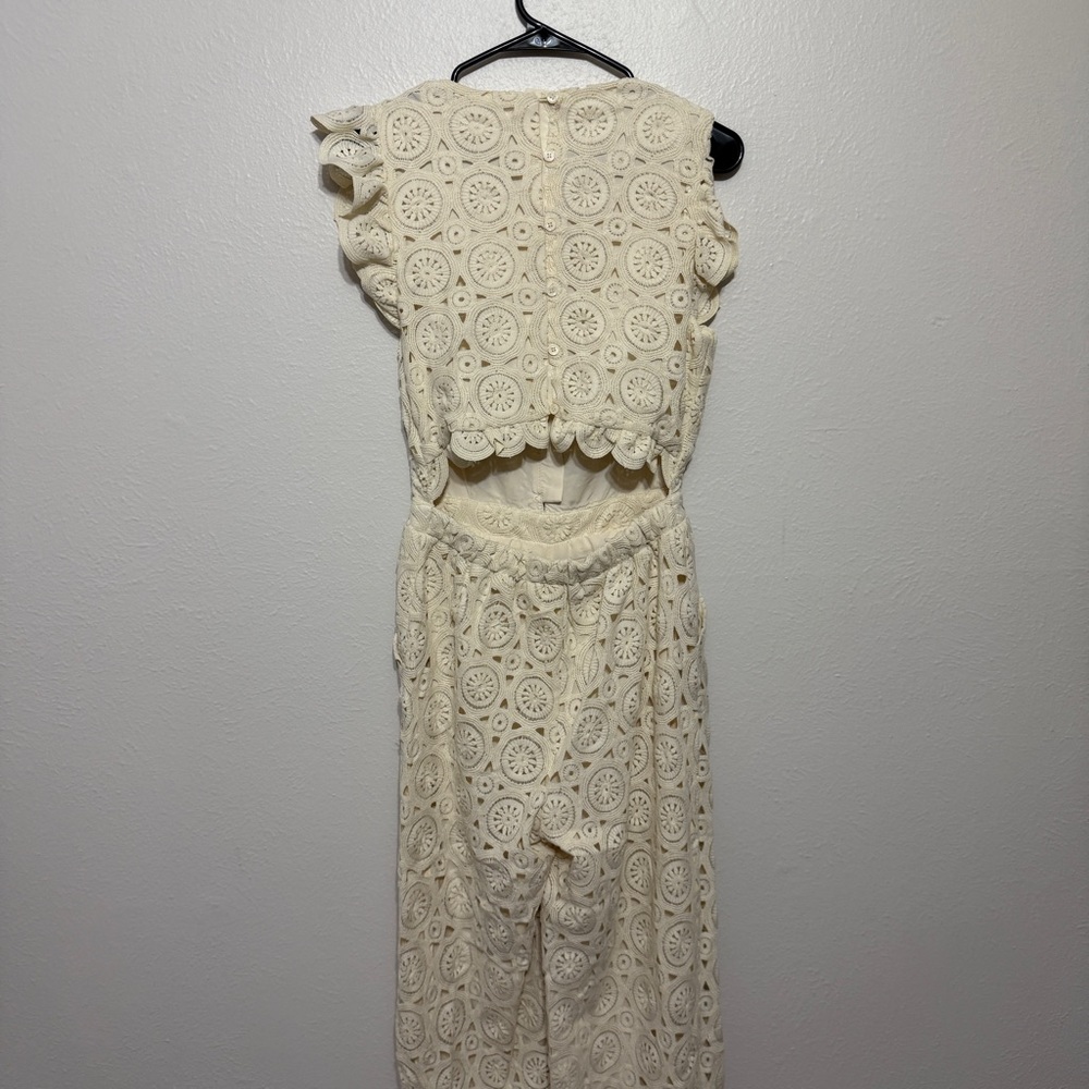 Skies Are Blue Ivory Crochet Two-Piece Jumpsuit Size Small Boho Beach‎ Festival - Picture 6 of 11